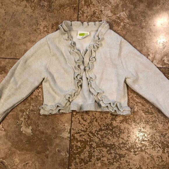 Crazy 8 Cream/ Gold Sparkle Ruffle Sweater Sz 3T - Picture 2 of 7
